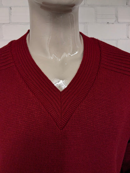 Vintage st. Michael trui met V-Hals. Rood Blauw gekleurd. Maat L.
