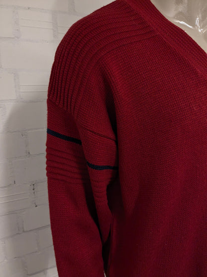 Vintage st. Michael trui met V-Hals. Rood Blauw gekleurd. Maat L.