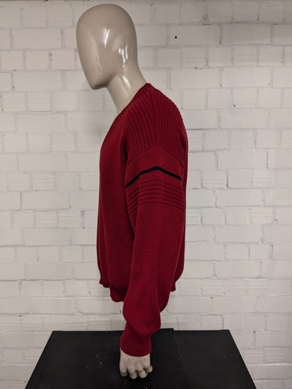 Vintage st. Michael trui met V-Hals. Rood Blauw gekleurd. Maat L.