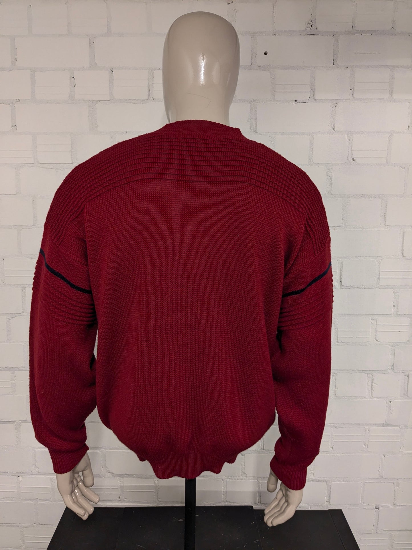 Vintage st. Michael trui met V-Hals. Rood Blauw gekleurd. Maat L.