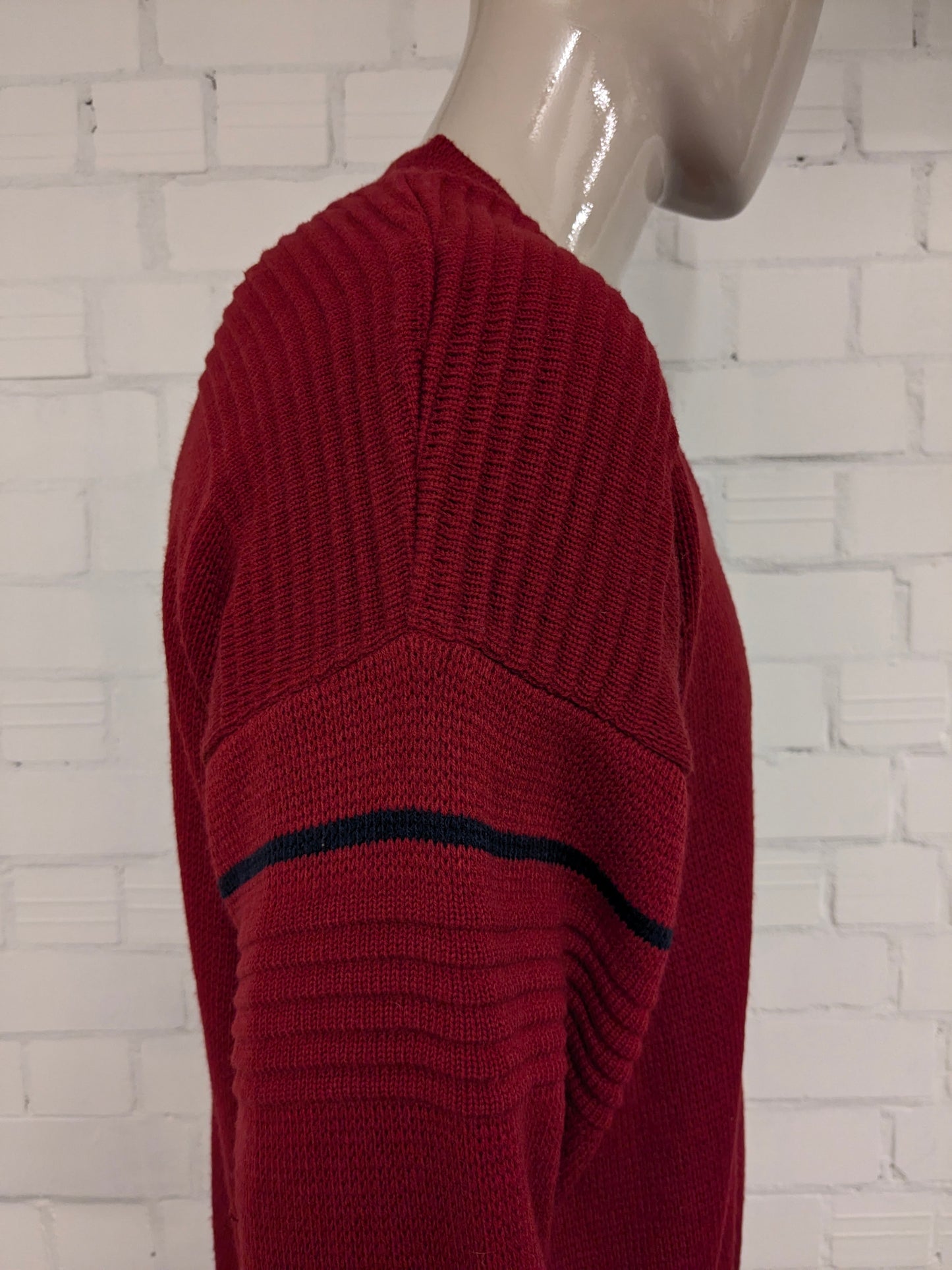 Vintage st. Michael trui met V-Hals. Rood Blauw gekleurd. Maat L.