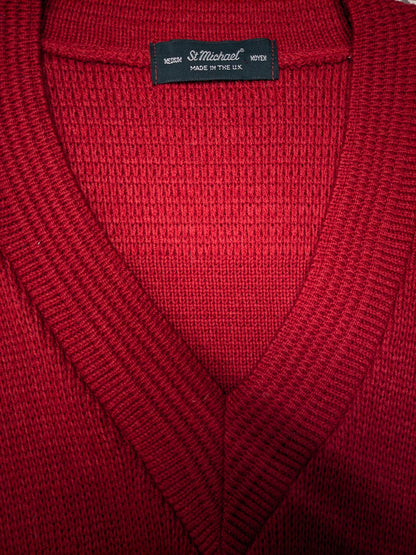 Vintage st. Michael trui met V-Hals. Rood Blauw gekleurd. Maat L.
