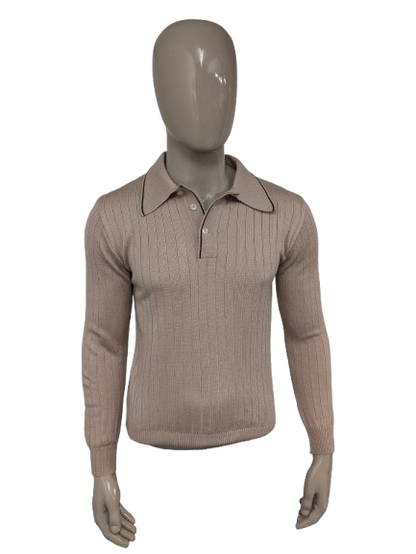 Maglia polo Jet Set vintage anni '70 con colletto a punta. Colore beige. Taglia M.
