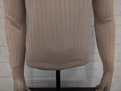 Maglia polo Jet Set vintage anni '70 con colletto a punta. Colore beige. Taglia M.