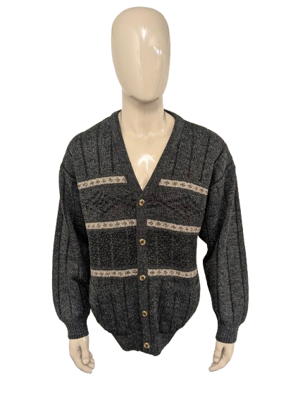 Vintage Michel Lapaz Wool cardigan with V-neck. Gray Beige mixed. Size XL.