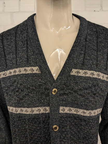 Vintage Michel Lapaz Wool cardigan with V-neck. Gray Beige mixed. Size XL.