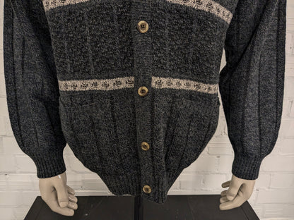 Vintage Michel Lapaz Wool cardigan with V-neck. Gray Beige mixed. Size XL.