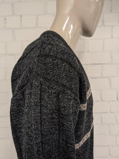 Vintage Michel Lapaz Wool cardigan with V-neck. Gray Beige mixed. Size XL.