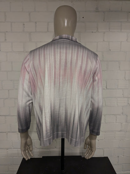 Jersey polo Vintage Districk con cremallera. Color Rosa Blanco Gris ligeramente brillante. Talla XL.