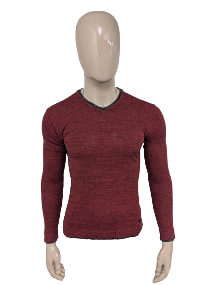 Pull fin Eleven Paris. Rouge Gris mélangé. Taille S.