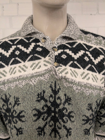 Vintage Canda Wollen polo trui. Groen Grijs Wit gekleurd. Maat 2XL / XXL. 20% Wol.