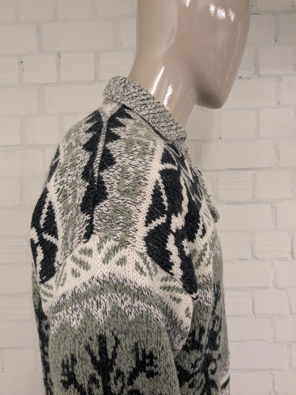 Vintage Canda Wollen polo trui. Groen Grijs Wit gekleurd. Maat 2XL / XXL. 20% Wol.