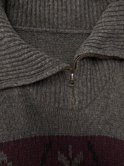 Maglione vintage in lana d'agnello con cerniera. Colore grigio viola nero. Taglia L. 30% Lana.