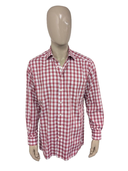 Olymp Luxor shirt. Red Pink White checked. Size 43 / XL. slim line.