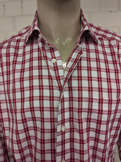 Olymp Luxor shirt. Red Pink White checked. Size 43 / XL. slim line.