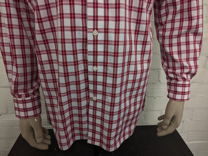 Olymp Luxor shirt. Red Pink White checked. Size 43 / XL. slim line.