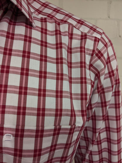 Olymp Luxor shirt. Red Pink White checked. Size 43 / XL. slim line.