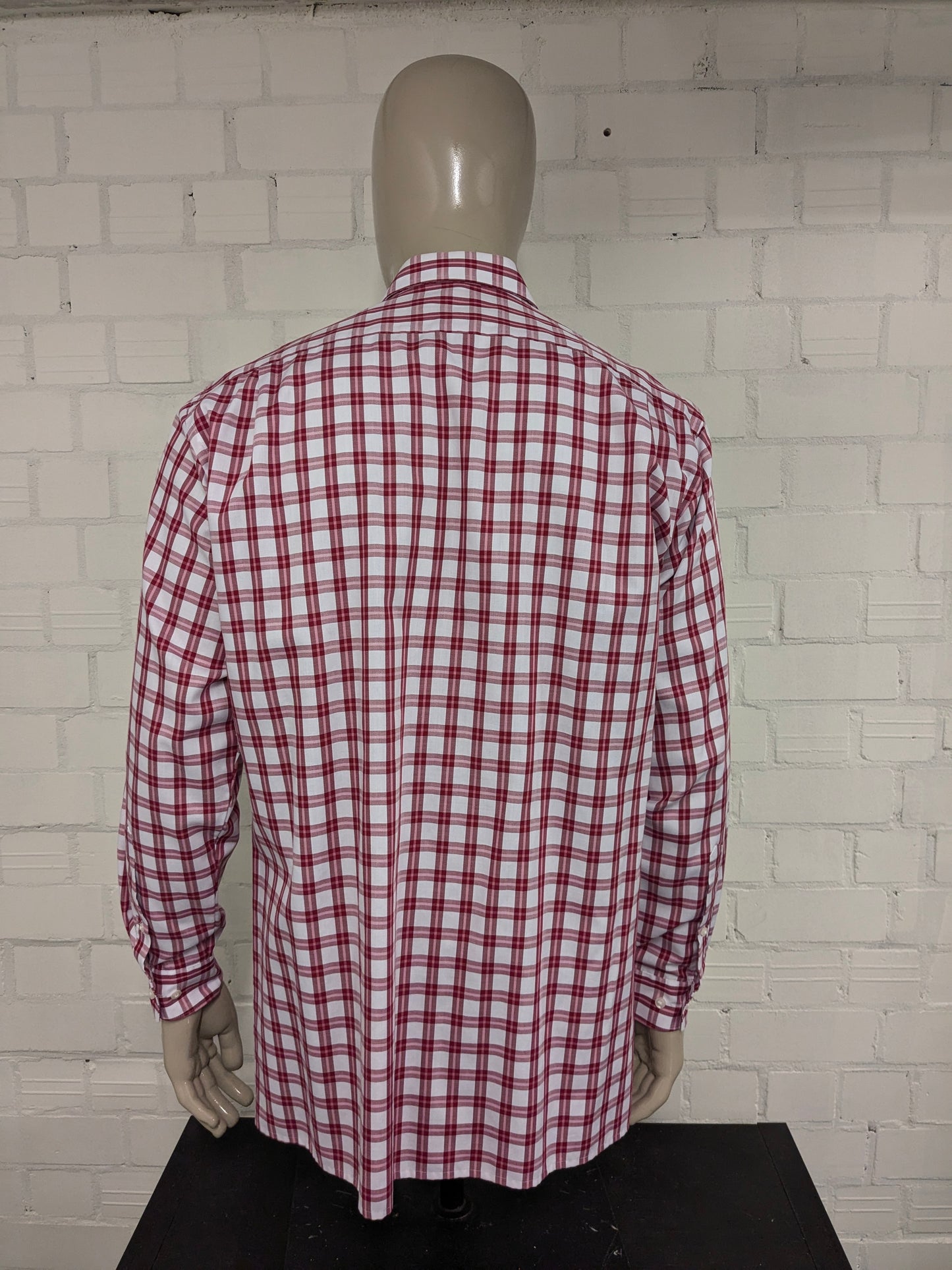 Olymp Luxor shirt. Red Pink White checked. Size 43 / XL. slim line.
