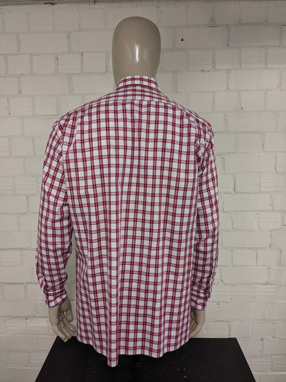 Olymp Luxor shirt. Red Pink White checked. Size 43 / XL. slim line.