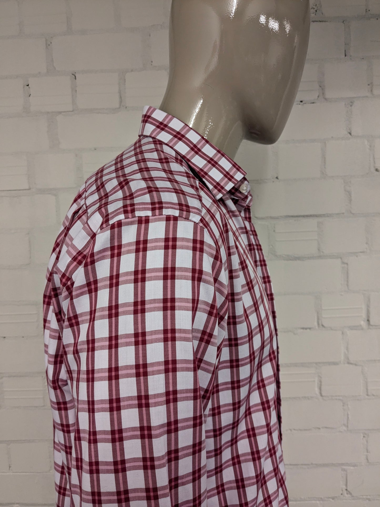 Olymp Luxor shirt. Red Pink White checked. Size 43 / XL. slim line.