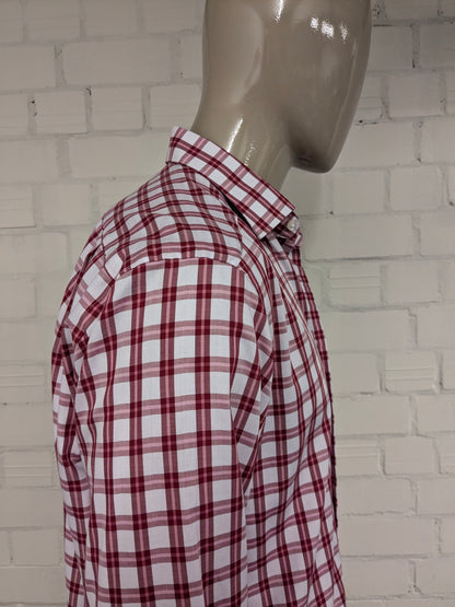 Olymp Luxor shirt. Red Pink White checked. Size 43 / XL. slim line.