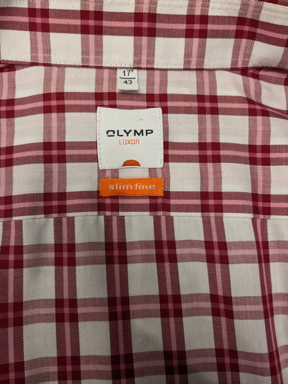 Olymp Luxor shirt. Red Pink White checked. Size 43 / XL. slim line.