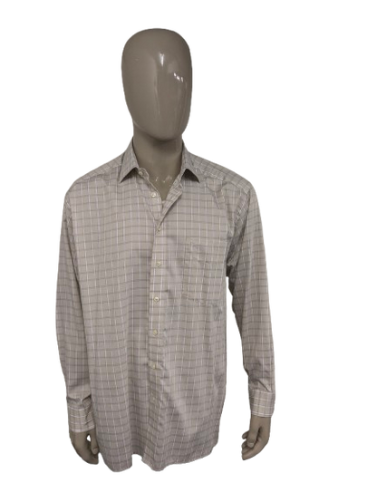 Olymp Luxor shirt. Beige White checked. Size 43 / XL.