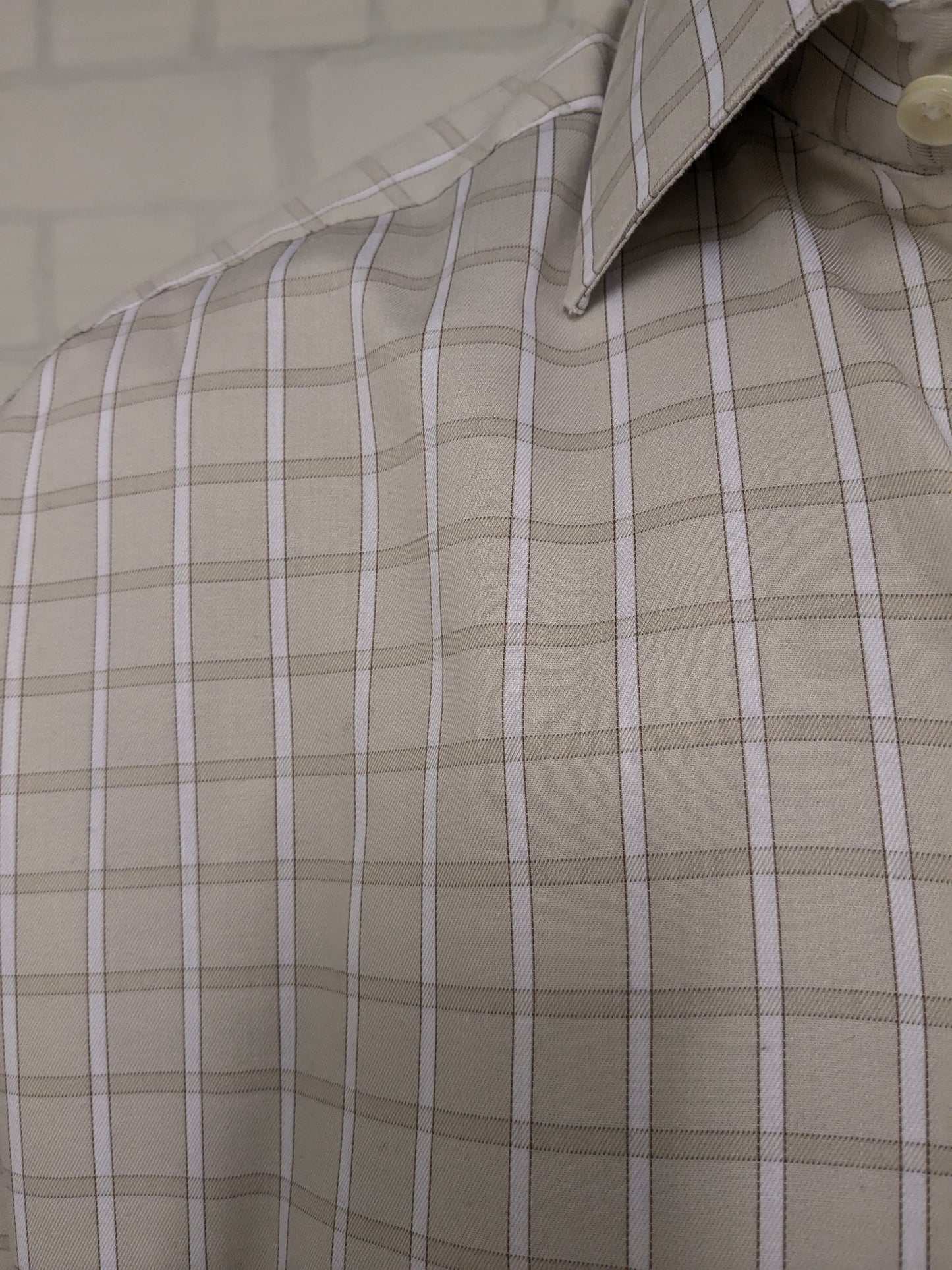 Olymp Luxor shirt. Beige White checked. Size 43 / XL.