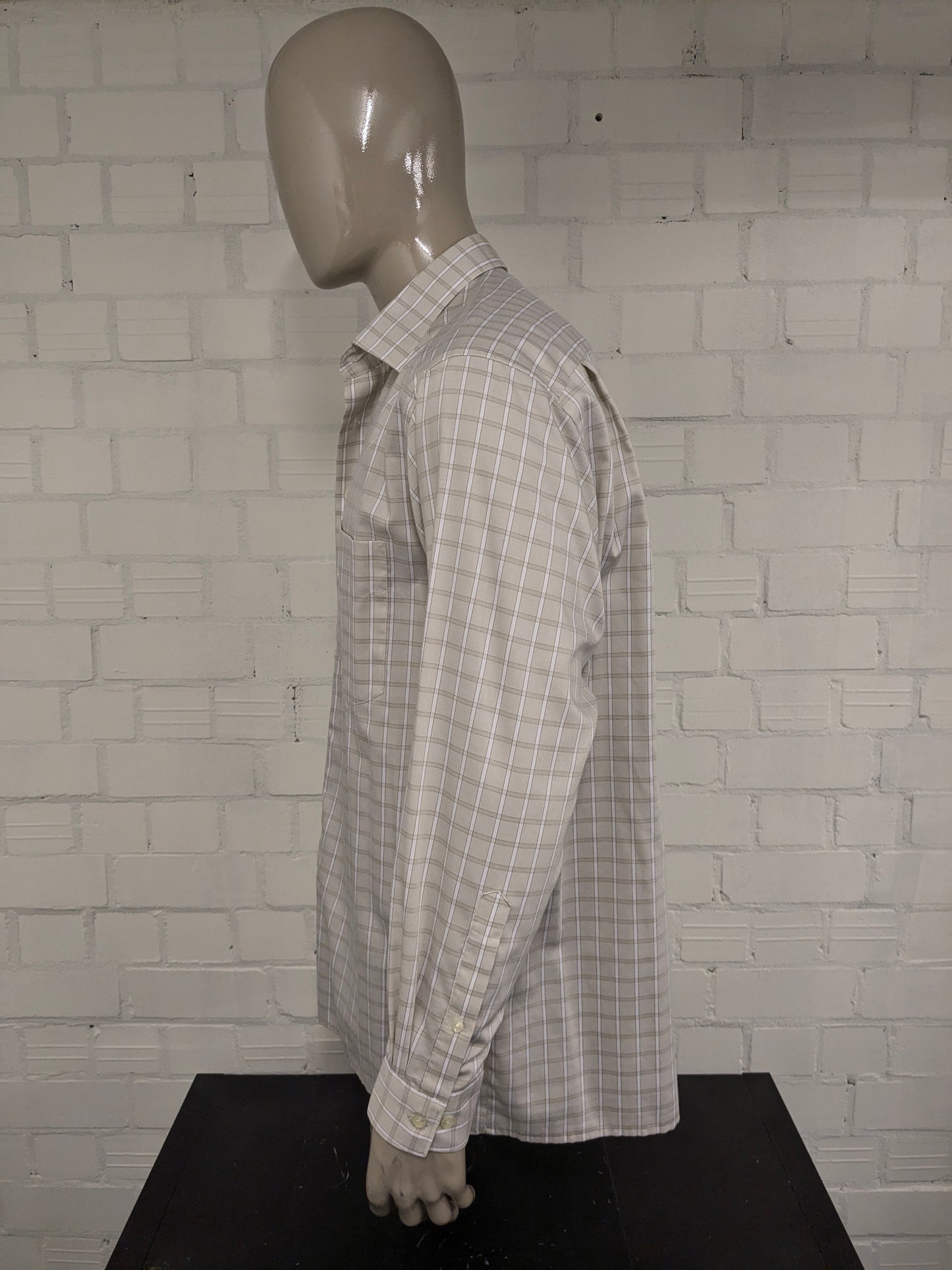 Olymp Luxor shirt. Beige White checked. Size 43 / XL.