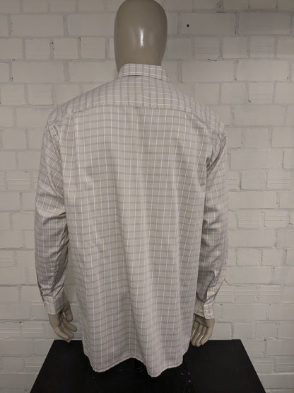 Olymp Luxor shirt. Beige White checked. Size 43 / XL.