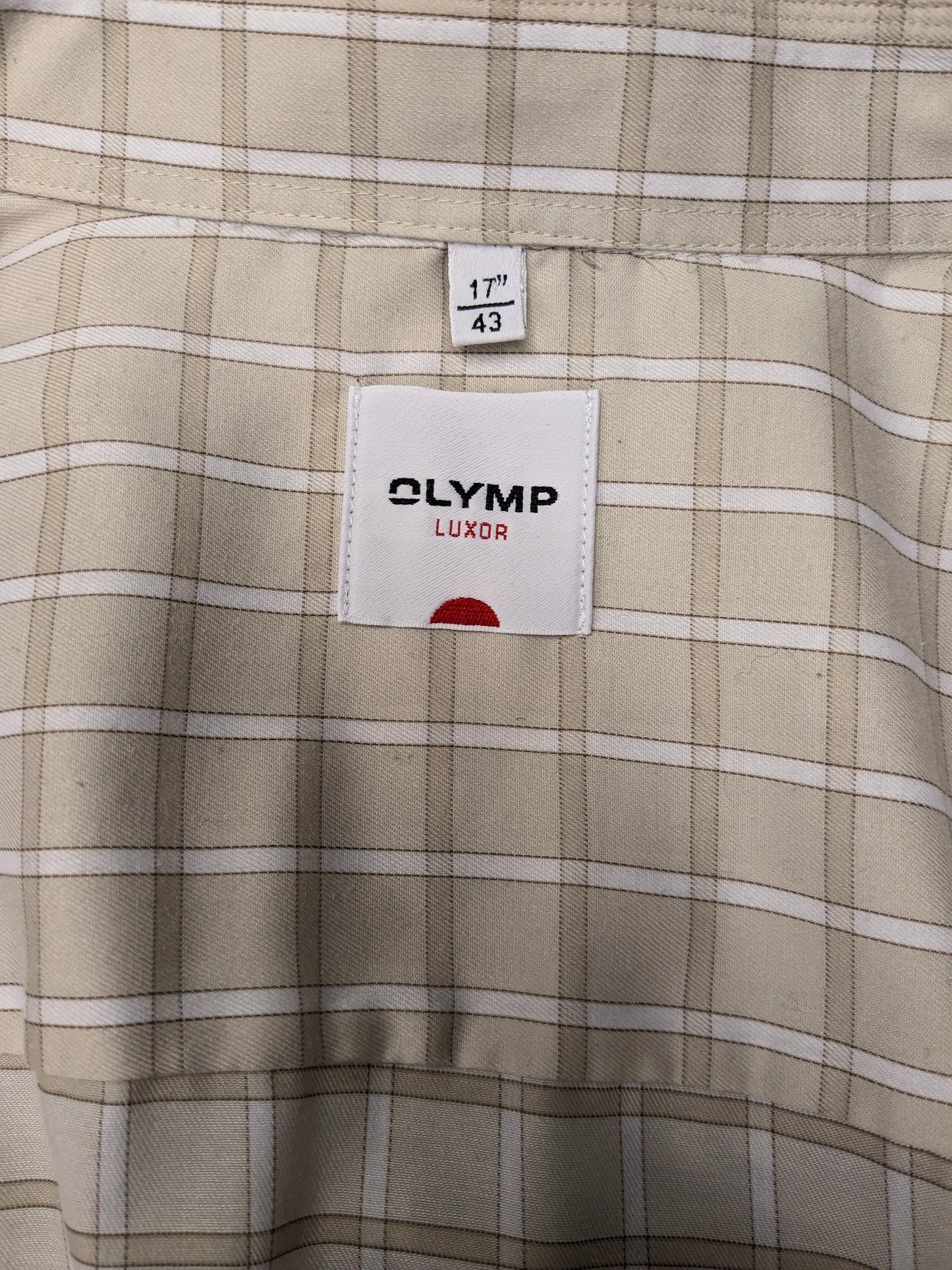 Olymp Luxor shirt. Beige White checked. Size 43 / XL.