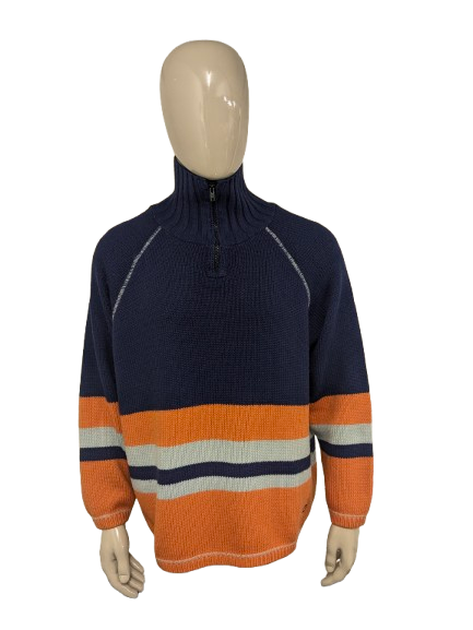 GAS blue jeans Wool sweater with zipper. Blue Orange Gray colored Size 2XL / XXL. 50% Wool.