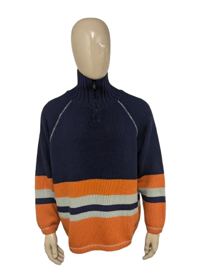 GAS blue jeans Wool sweater with zipper. Blue Orange Gray colored Size 2XL / XXL. 50% Wool.