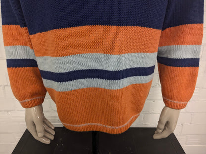 GAS blue jeans Wool sweater with zipper. Blue Orange Gray colored Size 2XL / XXL. 50% Wool.