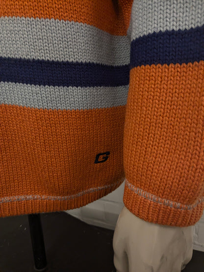 GAS blue jeans Wool sweater with zipper. Blue Orange Gray colored Size 2XL / XXL. 50% Wool.