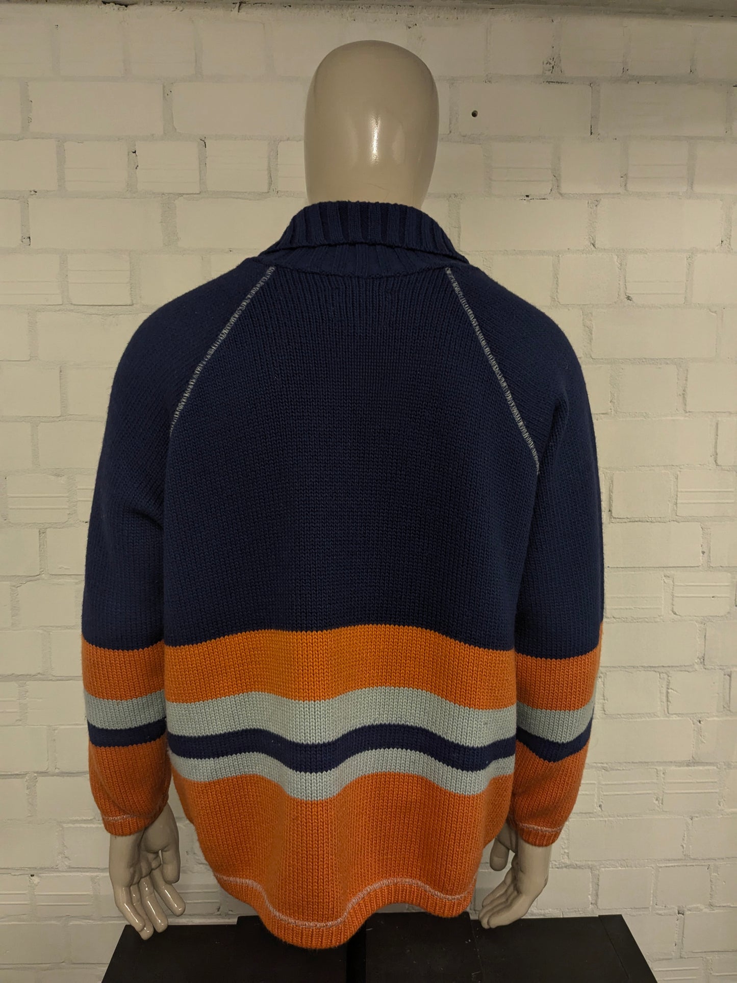 GAS blue jeans Wool sweater with zipper. Blue Orange Gray colored Size 2XL / XXL. 50% Wool.