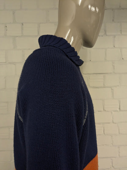 GAS blue jeans Wool sweater with zipper. Blue Orange Gray colored Size 2XL / XXL. 50% Wool.