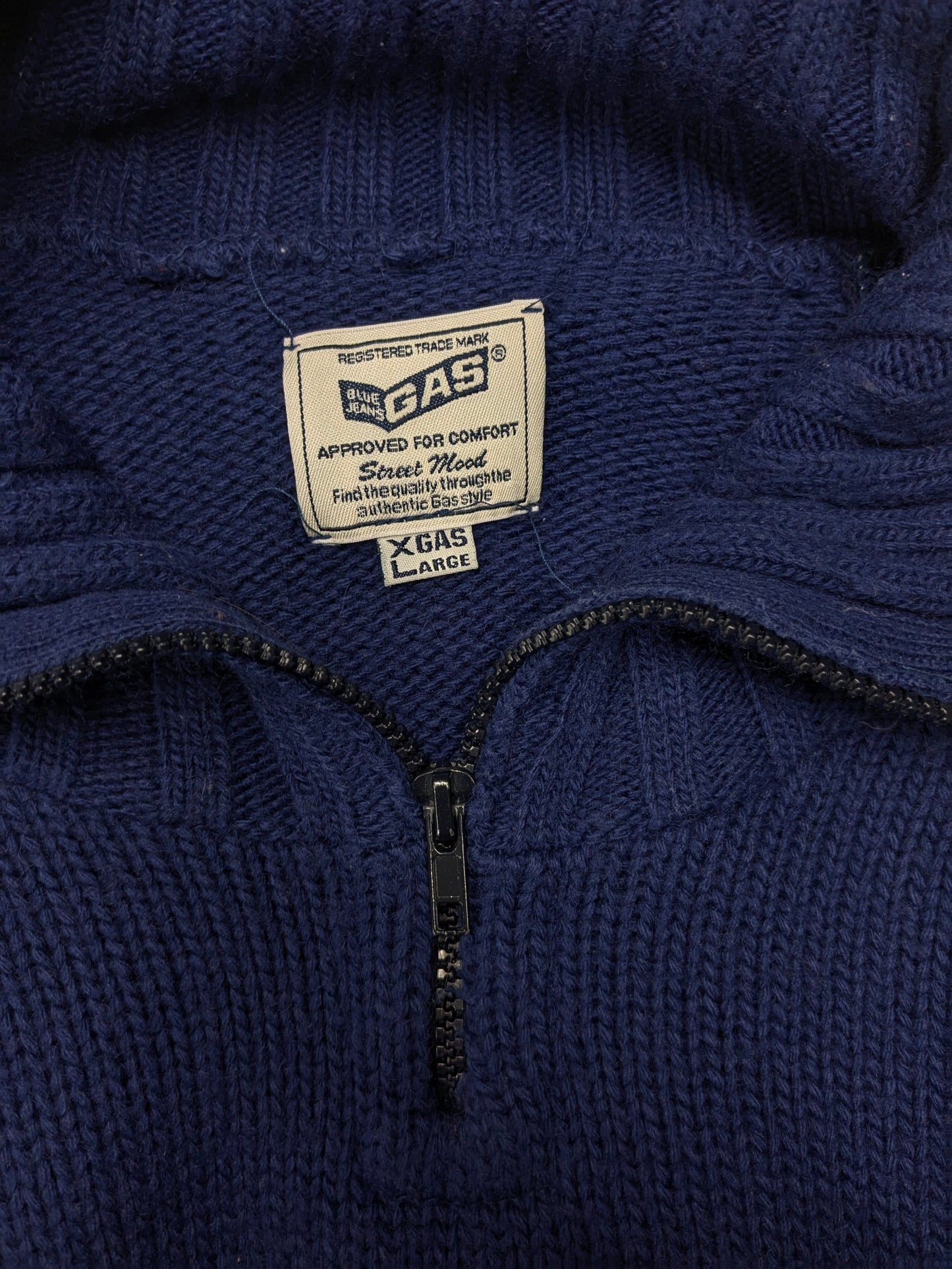 GAS blue jeans Wool sweater with zipper. Blue Orange Gray colored Size 2XL / XXL. 50% Wool.