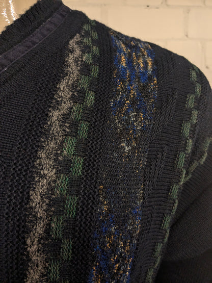 Jersey vintage Gianni M by Hajo con cuello en V. Color azul gris verde. Talla L.