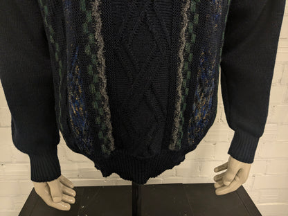 Jersey vintage Gianni M by Hajo con cuello en V. Color azul gris verde. Talla L.