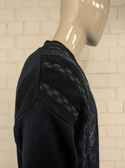 Jersey vintage Gianni M by Hajo con cuello en V. Color azul gris verde. Talla L.