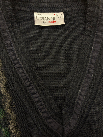 Jersey vintage Gianni M by Hajo con cuello en V. Color azul gris verde. Talla L.