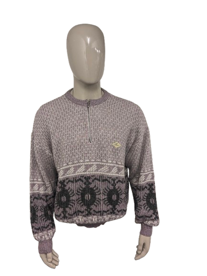 Vintage California Wool sweater with zipper. Pink White Gray mixed. Size XL. 30% Wool.