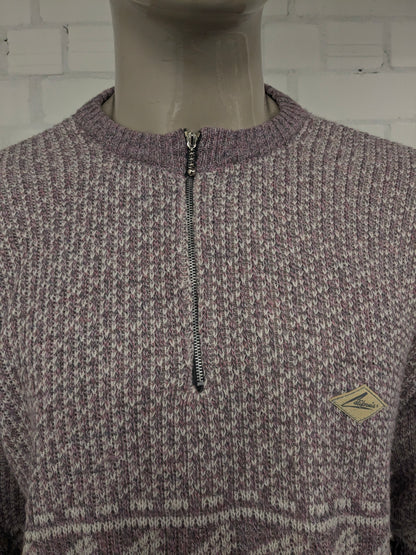 Vintage California Wool sweater with zipper. Pink White Gray mixed. Size XL. 30% Wool.