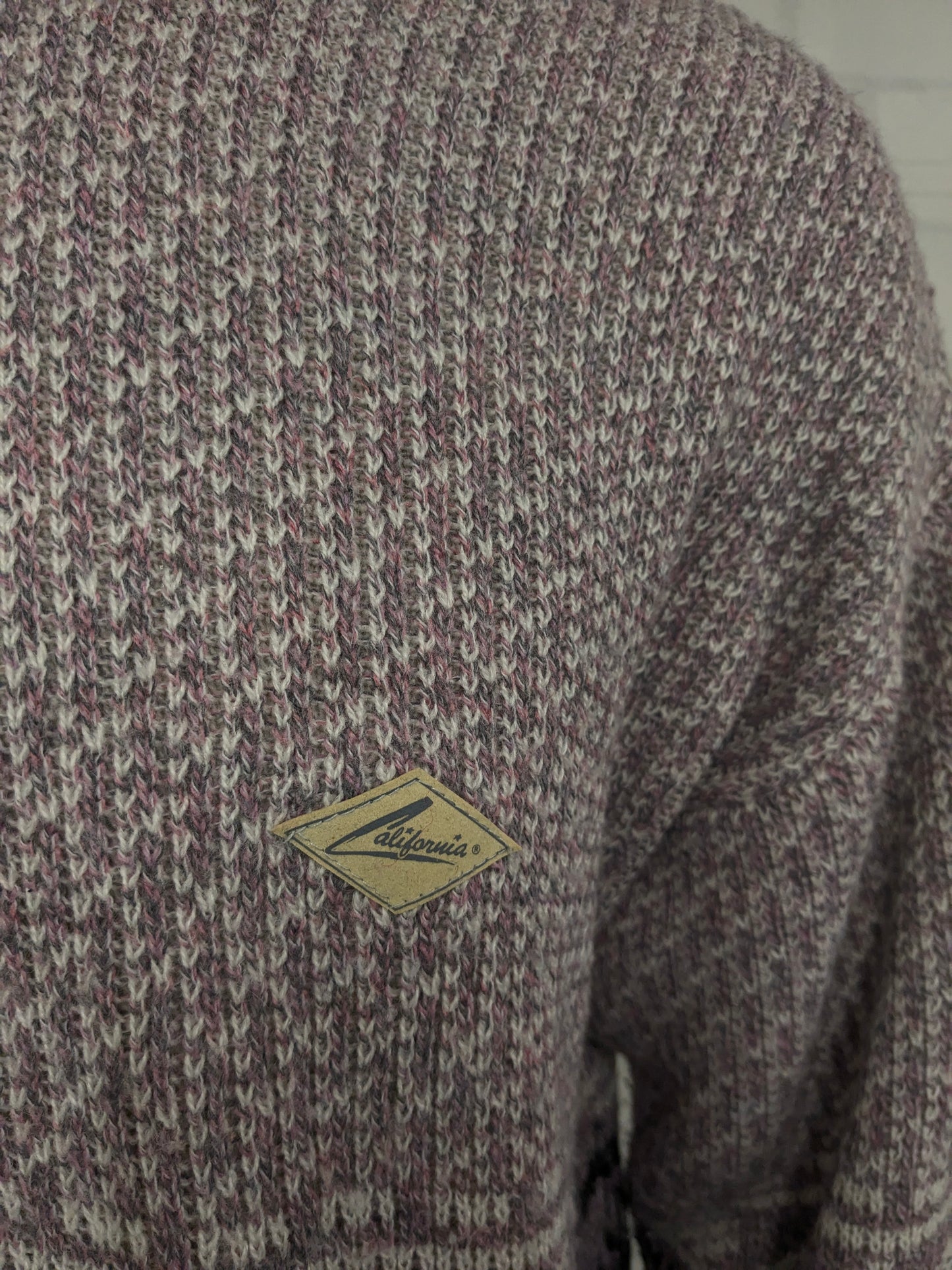 Vintage California Wool sweater with zipper. Pink White Gray mixed. Size XL. 30% Wool.