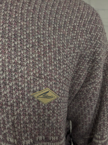 Vintage California Wool sweater with zipper. Pink White Gray mixed. Size XL. 30% Wool.