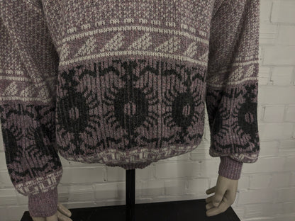 Vintage California Wool sweater with zipper. Pink White Gray mixed. Size XL. 30% Wool.