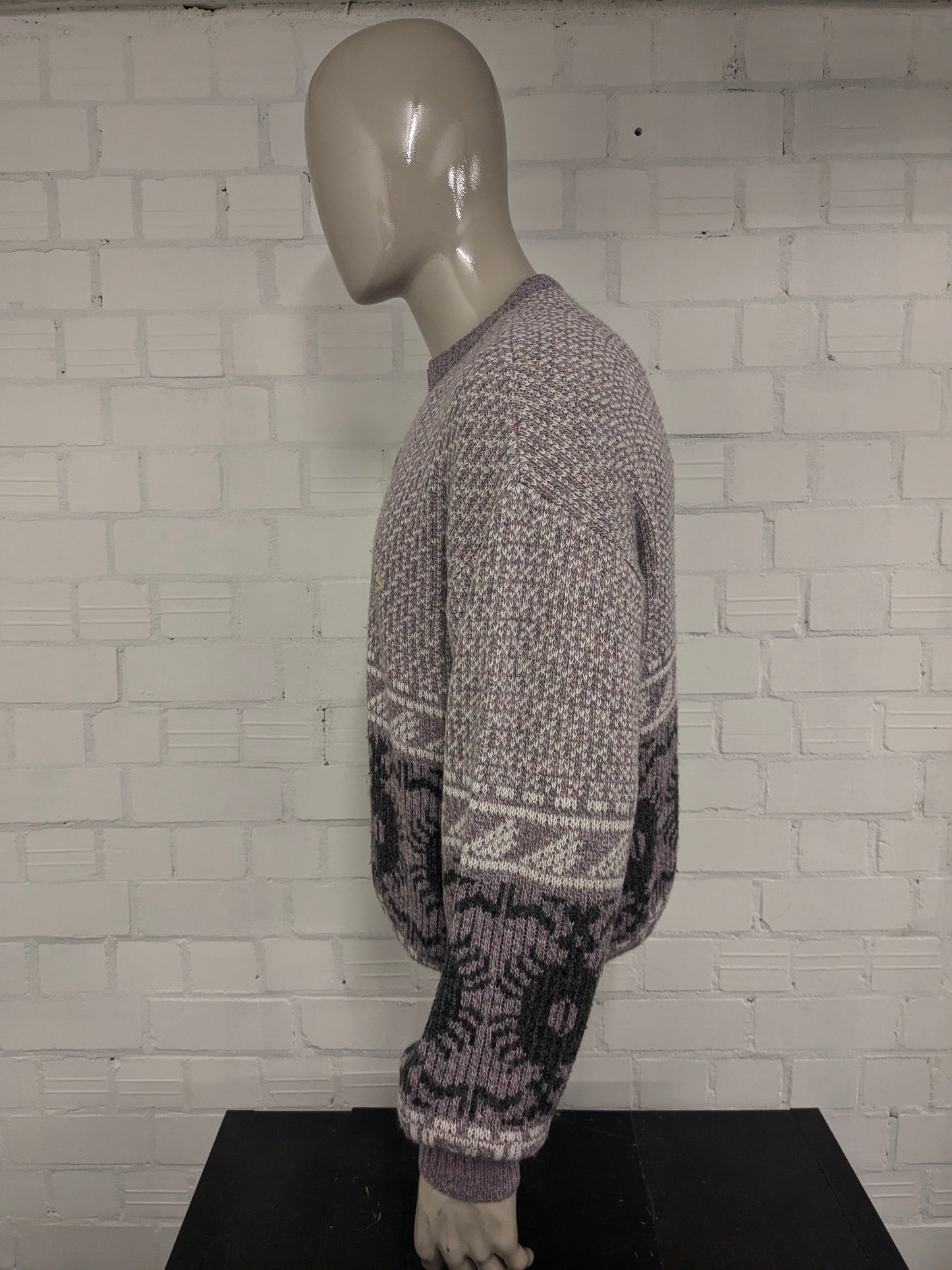 Vintage California Wool sweater with zipper. Pink White Gray mixed. Size XL. 30% Wool.