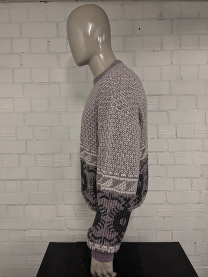 Vintage California Wool sweater with zipper. Pink White Gray mixed. Size XL. 30% Wool.