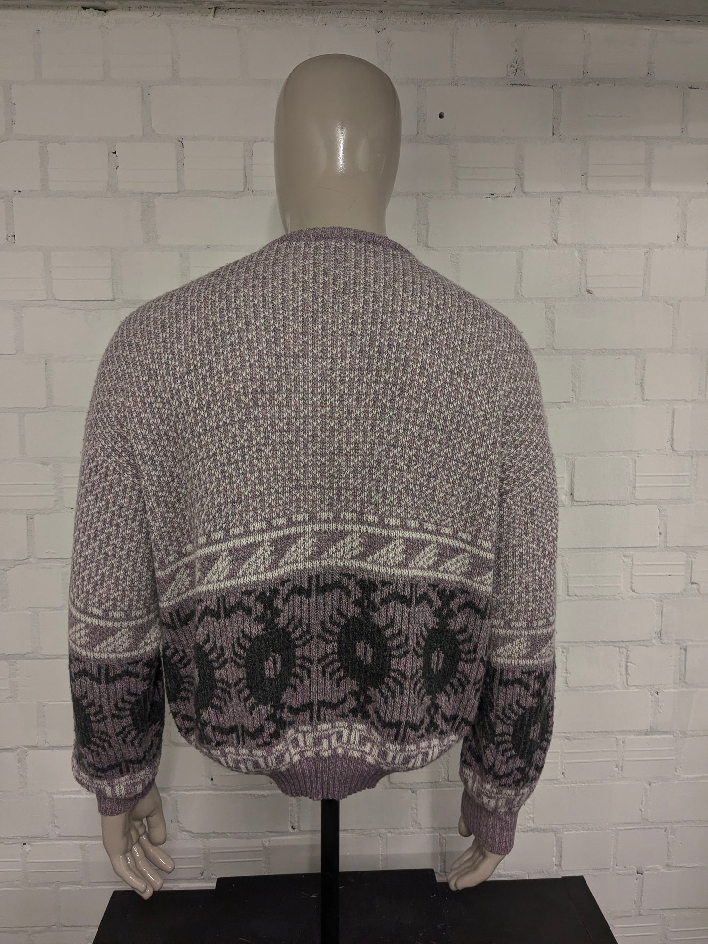 Vintage California Wool sweater with zipper. Pink White Gray mixed. Size XL. 30% Wool.